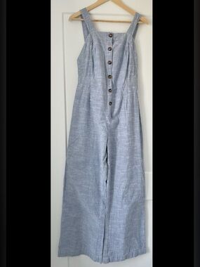 Blue White Striped Cotton Jumpsuit Japna Large Button‑Front Coastal Casual